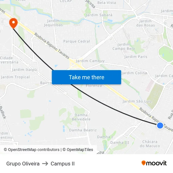 Grupo Oliveira to Campus  II map