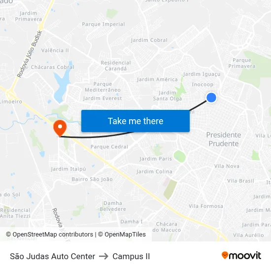 São Judas Auto Center to Campus  II map