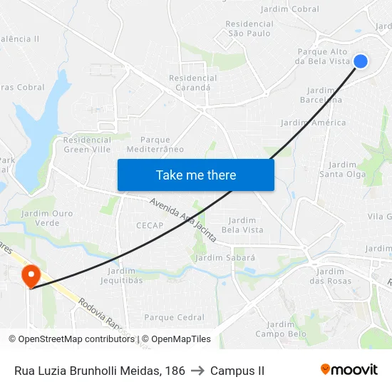 Rua Luzia Brunholli Meidas, 186 to Campus  II map