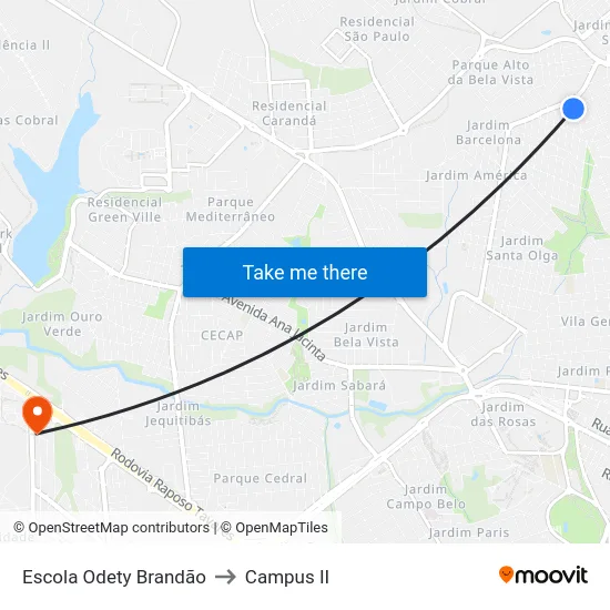 Escola Odety Brandão to Campus  II map
