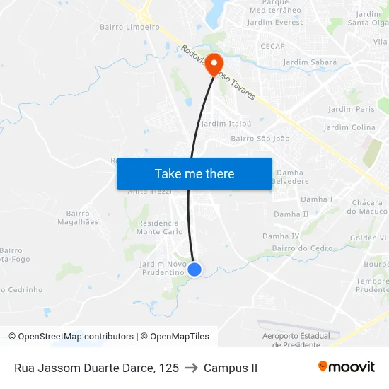 Rua Jassom Duarte Darce, 125 to Campus  II map