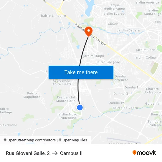 Rua Giovani Galle, 2 to Campus  II map