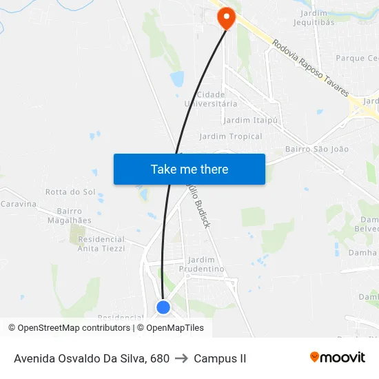 Avenida Osvaldo Da Silva, 680 to Campus  II map