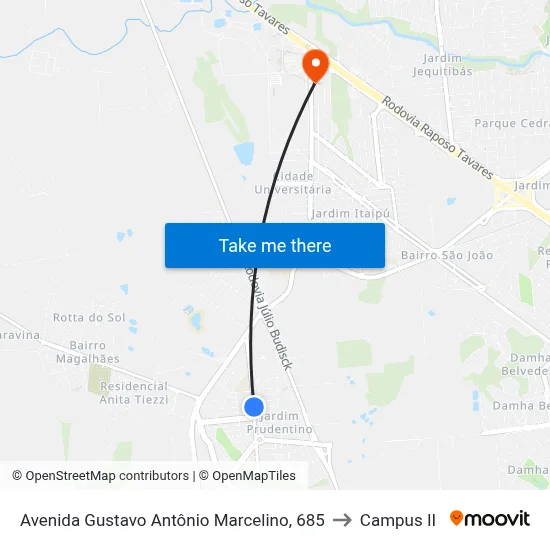 Avenida Gustavo Antônio Marcelino, 685 to Campus  II map
