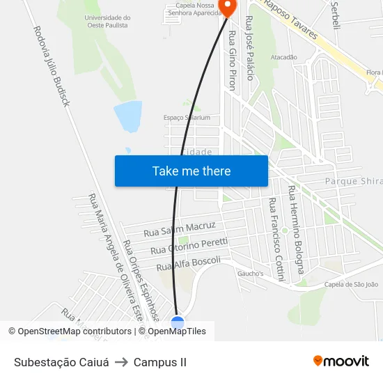 Subestação Caiuá to Campus  II map