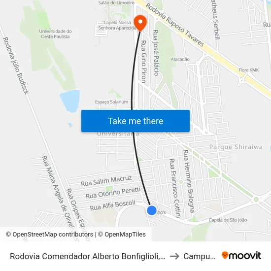 Rodovia Comendador Alberto Bonfiglioli, 2257 to Campus  II map