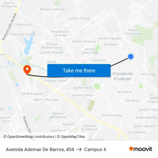 Avenida Ademar De Barros, 404 to Campus  II map