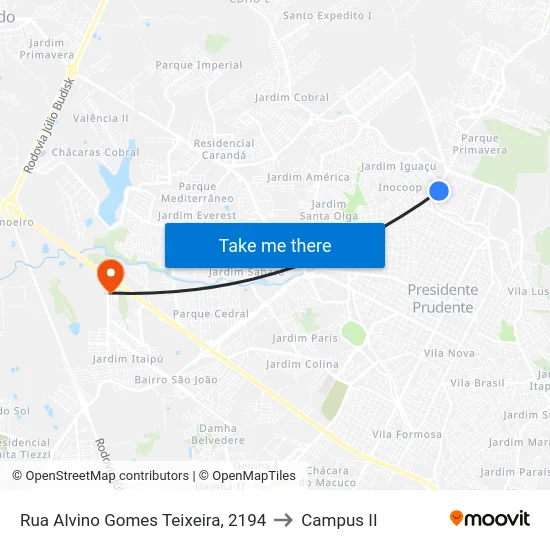 Rua Alvino Gomes Teixeira, 2194 to Campus  II map