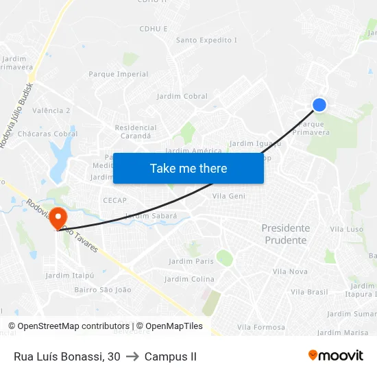 Rua Luís Bonassi, 30 to Campus  II map