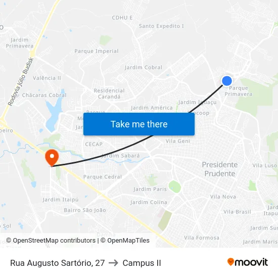 Rua Augusto Sartório, 27 to Campus  II map