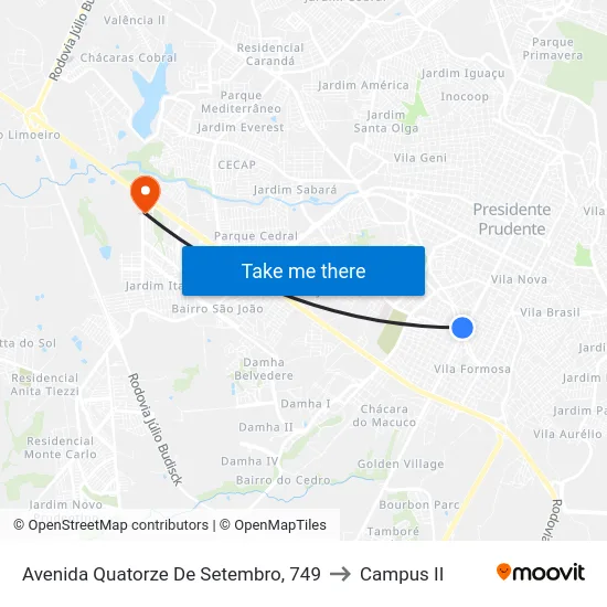 Avenida Quatorze De Setembro, 749 to Campus  II map