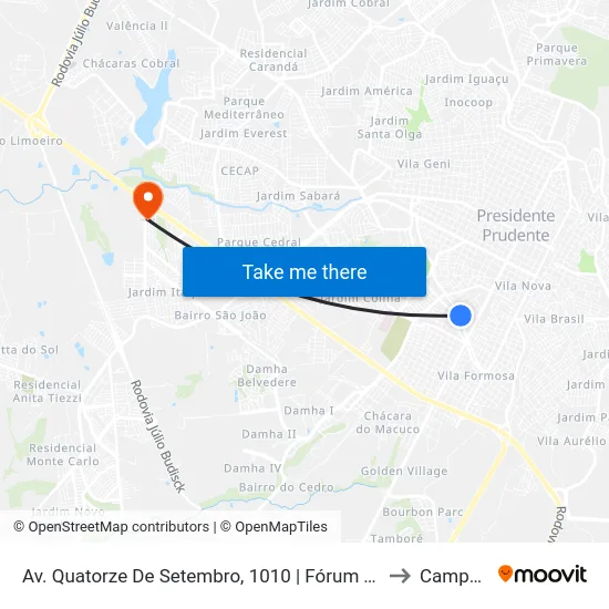 Av. Quatorze De Setembro, 1010 | Fórum Trabalhista to Campus  II map