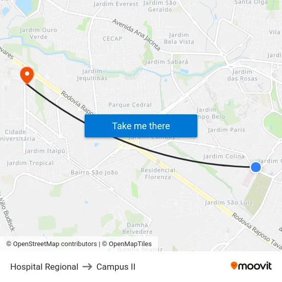 Hospital Regional to Campus  II map