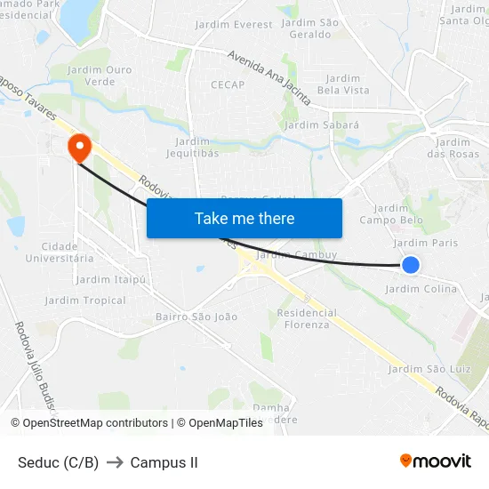 Seduc (C/B) to Campus  II map