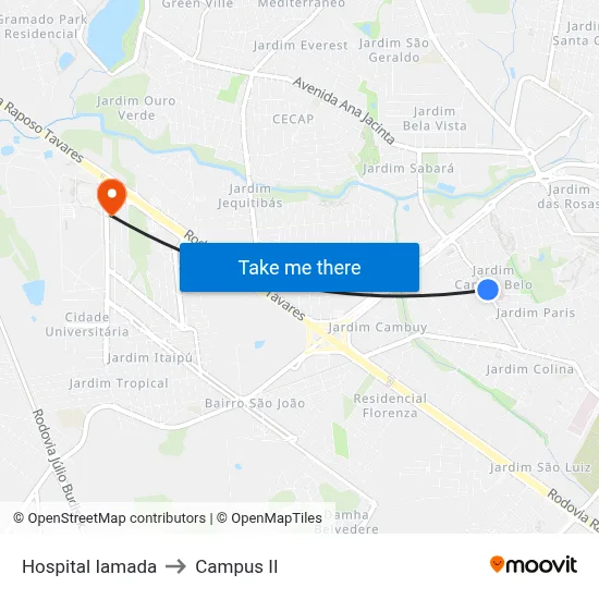 Hospital Iamada to Campus  II map