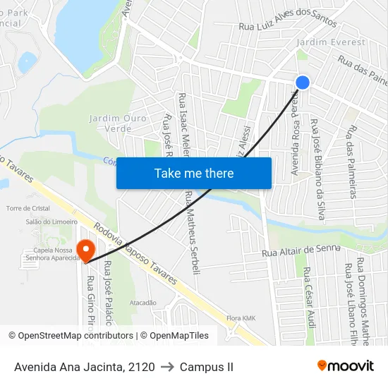 Avenida Ana Jacinta, 2120 to Campus  II map