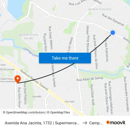 Avenida Ana Jacinta, 1732 | Supermercado Estrela to Campus  II map