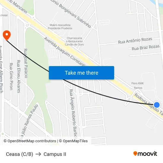 Ceasa (C/B) to Campus  II map