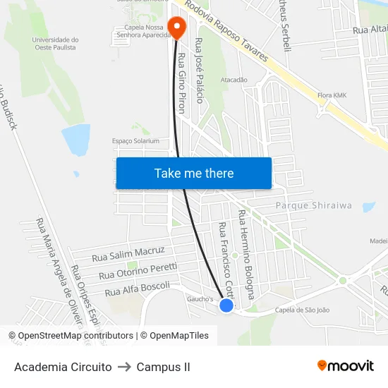 Academia Circuito to Campus  II map
