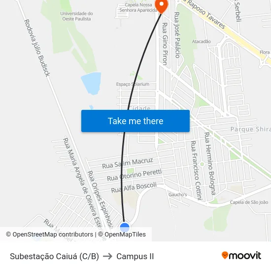 Subestação Caiuá (C/B) to Campus  II map