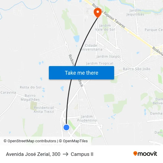 Avenida José Zerial, 300 to Campus  II map