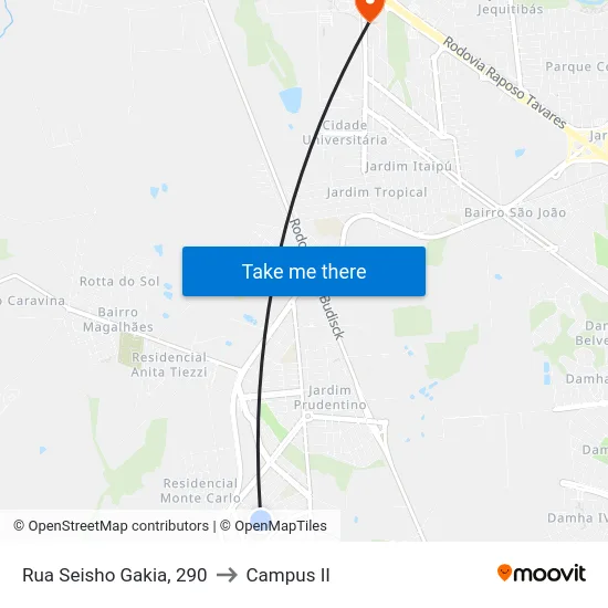 Rua Seisho Gakia, 290 to Campus  II map