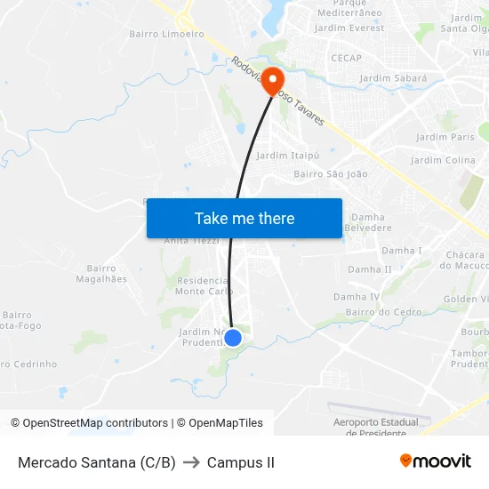 Mercado Santana (C/B) to Campus  II map
