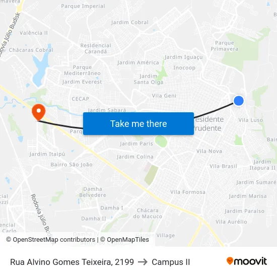 Rua Alvino Gomes Teixeira, 2199 to Campus  II map