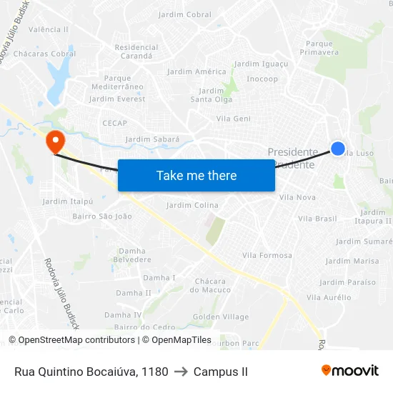 Rua Quintino Bocaiúva, 1180 to Campus  II map