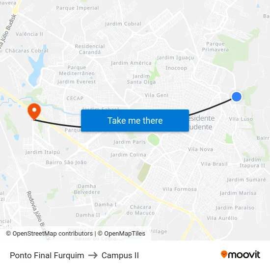Ponto Final Furquim to Campus  II map
