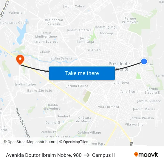 Avenida Doutor Ibraim Nobre, 980 to Campus  II map