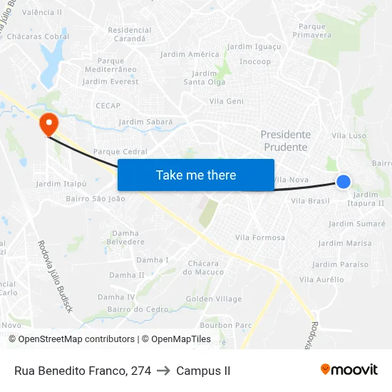Rua Benedito Franco, 274 to Campus  II map