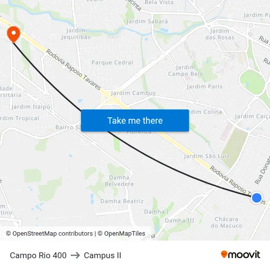 Campo Rio 400 to Campus  II map