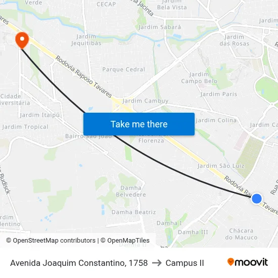 Avenida Joaquim Constantino, 1758 to Campus  II map