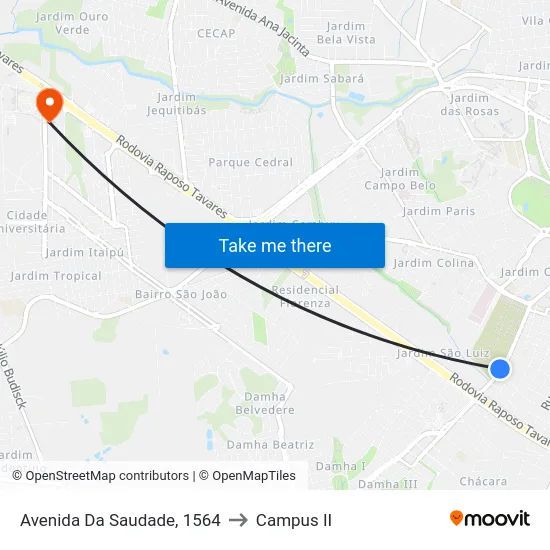 Avenida Da Saudade, 1564 to Campus  II map