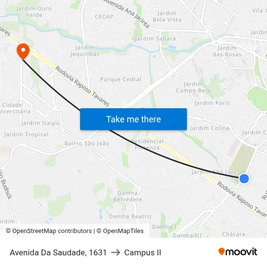 Avenida Da Saudade, 1631 to Campus  II map