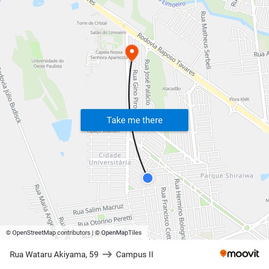 Rua Wataru Akiyama, 59 to Campus  II map