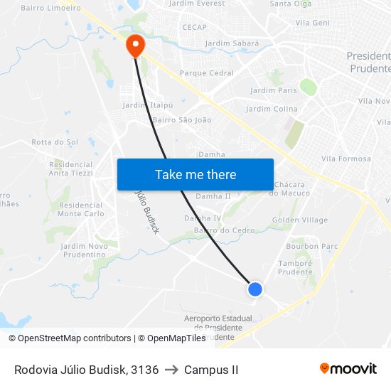 Rodovia Júlio Budisk, 3136 to Campus  II map