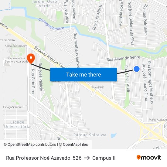 Rua Professor Noé Azevedo, 526 to Campus  II map