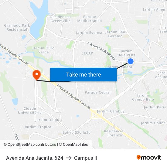 Avenida Ana Jacinta, 624 to Campus  II map