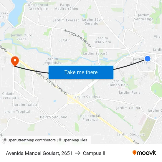 Avenida Manoel Goulart, 2651 to Campus  II map