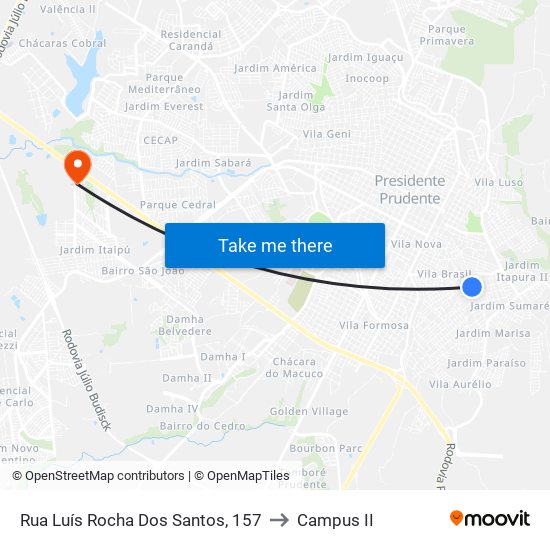 Rua Luís Rocha Dos Santos, 157 to Campus  II map