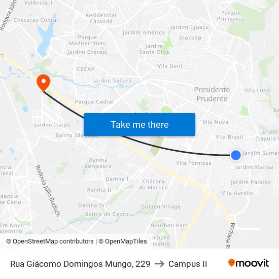 Rua Giácomo Domingos Mungo, 229 to Campus  II map