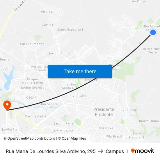 Rua Maria De Lourdes Silva Ardivino, 295 to Campus  II map