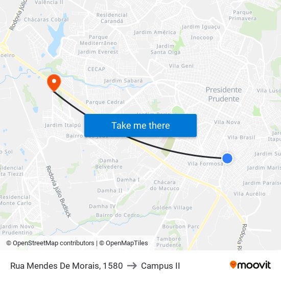 Rua Mendes De Morais, 1580 to Campus  II map