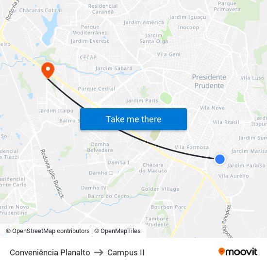 Conveniência Planalto to Campus  II map