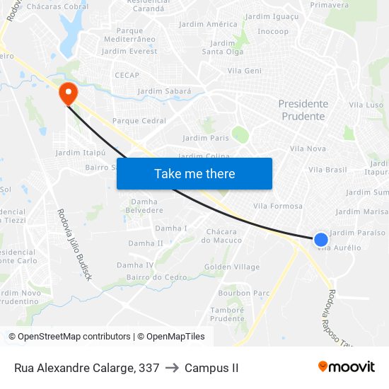 Rua Alexandre Calarge, 337 to Campus  II map