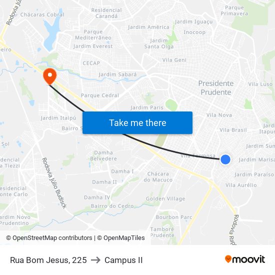 Rua Bom Jesus, 225 to Campus  II map