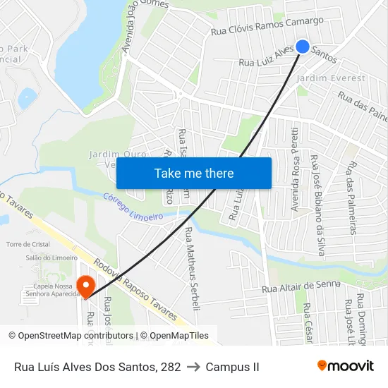 Rua Luís Alves Dos Santos, 282 to Campus  II map
