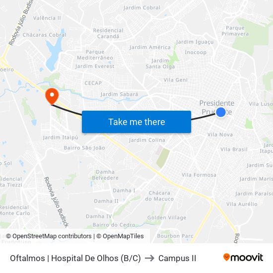 Oftalmos | Hospital De Olhos (B/C) to Campus  II map